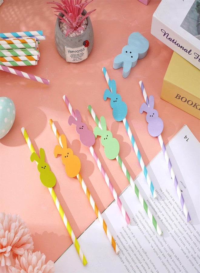 JarThenaAMCS 60Pcs Easter Paper Straws Cute Easter Bunny Drinking Straws Colorful Striped Disposable Straws for Holiday Birthday Party Supplies, 6 Designs - Image 3